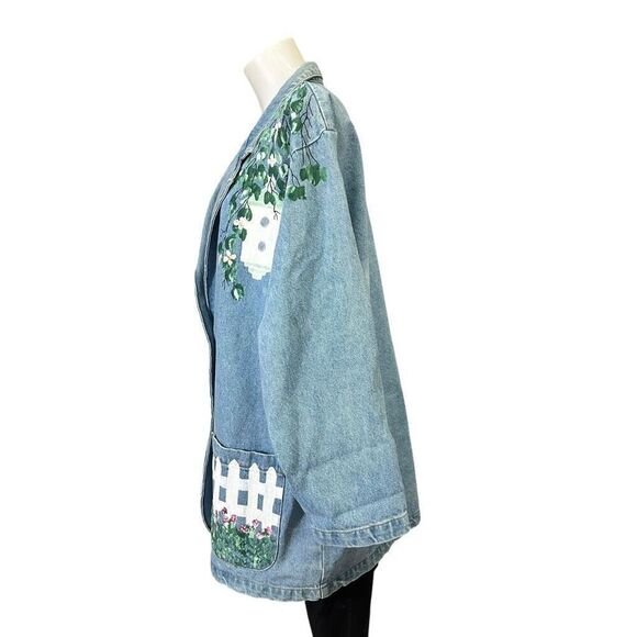 Sunbelt Denim Vintage HandPainted Stonewash Oversized Jacket Garden scene Large - Picture 7 of 11